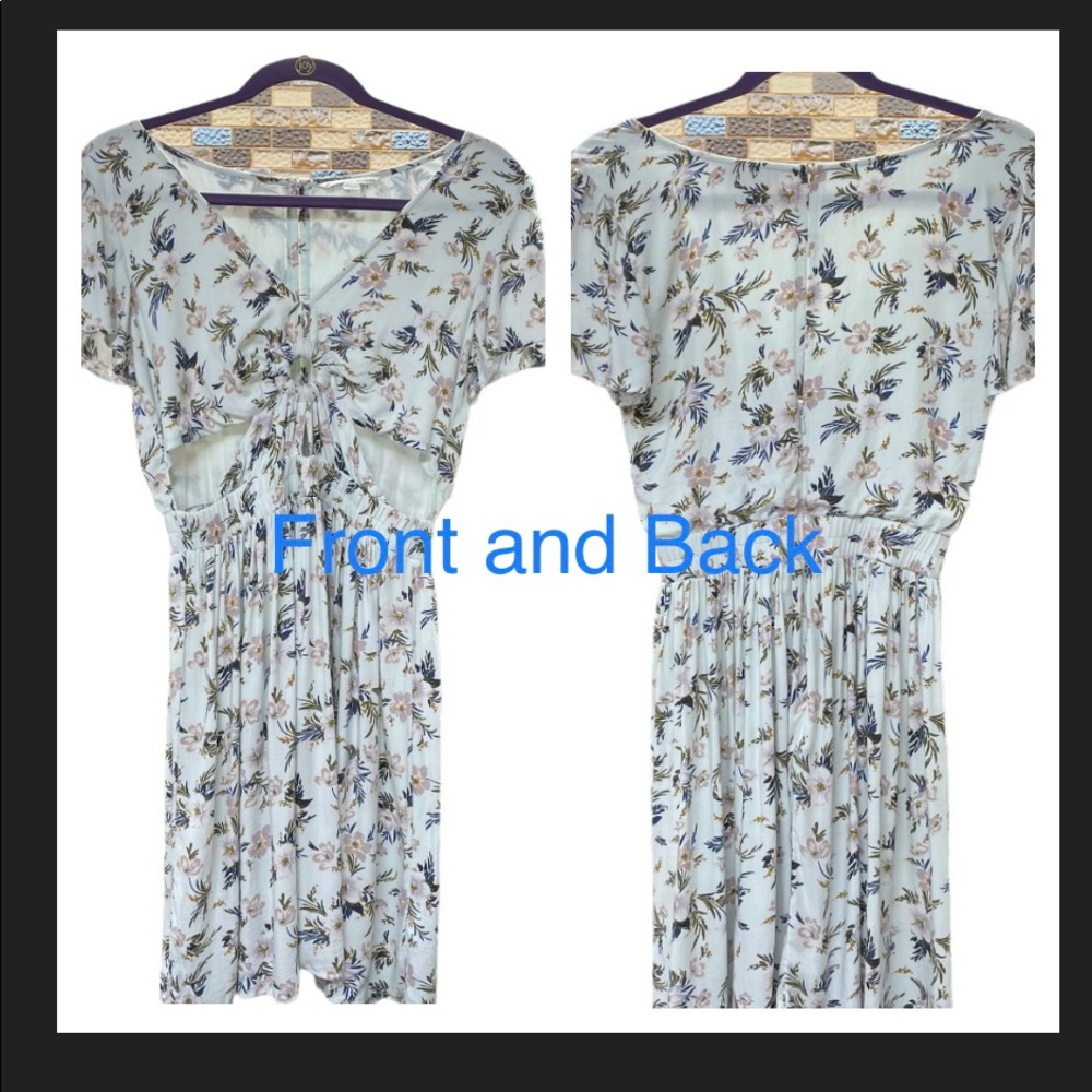 AMERICAN EAGLE Floral Cut Out Light Blue Dress